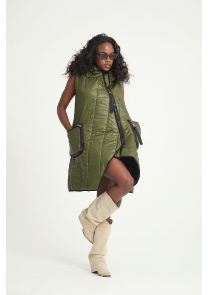 Asimetrik Kesim Kapitone Anorak Yelek JB84156789