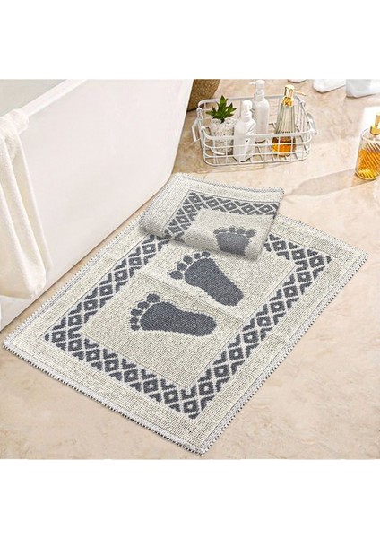 Soffy Krem & Gri 2 Adet 50 x 70 cm Banyo Paspası Doğal Pamuk Ayak Paspası Ayak Havlusu