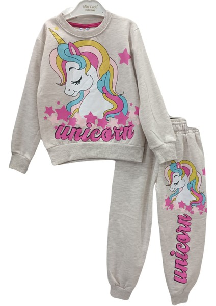 Unicorn Baskılı Gri Pamuk Alt Üst Takım Kız Çocuk Eşofman fiyatları