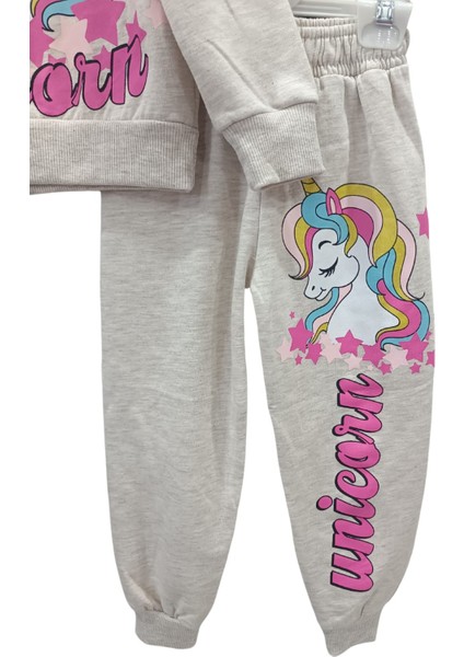 Unicorn Baskılı Gri Pamuk Alt Üst Takım Kız Çocuk Eşofman fırsatları
