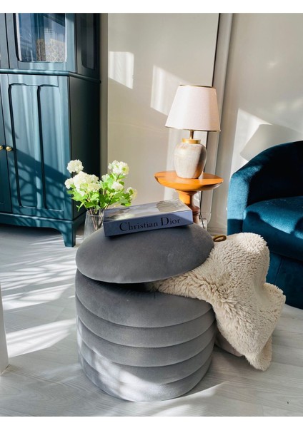 Geniş Oturum Alanlı Handmade Silinebilir Kumaş Sandıklı Silindir Dekoratif Puf Orta Sehpa