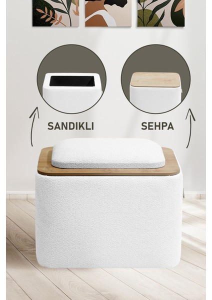 Jarvis Bohem Sandıklı Orta Sehpa Puf, Beyaz