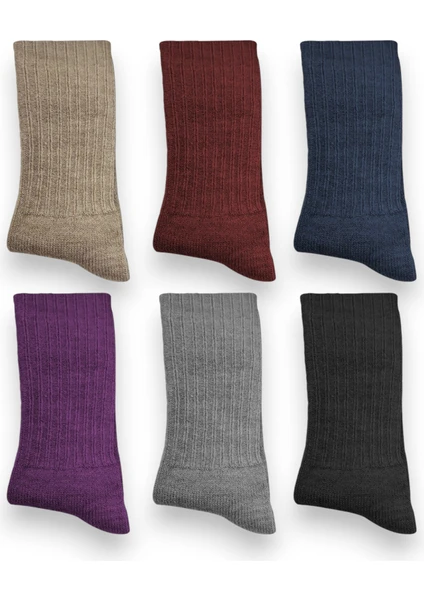 Ciho Socks 6 Çift Kışlık Kadın Yünlü Mürdüm - Bordo Hafif ve Yumuşak Uyku Çorabı Soft Touch