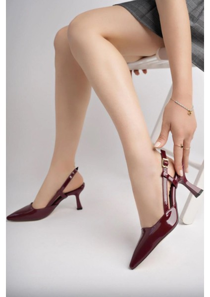 ST-002 Bordo Rugan Günlük 7 cm Topuklu Bayan Ayakkabı