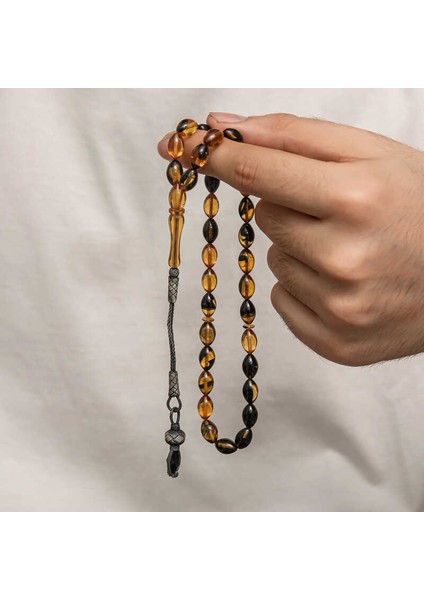 Gümüş 1000 Ayar Kazaz Püsküllü Sıkma Kehribar Tesbih fiyatları