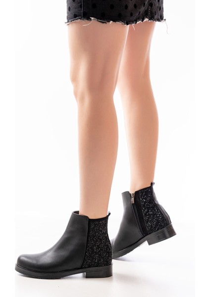 165-212 Siyah Taş Aksesuarlı Fermuarlı Günlük Kadın Bot modelleri