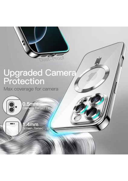 Apple iPhone 16 Pro Uyumlu Kılıf Kamera Lens ve Hoparlör Toz Korumalı Kablosuz Şarj Özellikli Kenarları Renkli Arkası Şeffaf