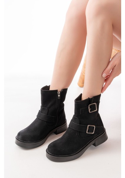 02-2014 Siyah Süet Toka Aksesuarlı Günlük Kadın Bot