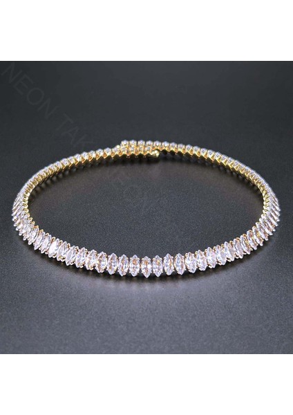 Duyarlılık Etiketi ve Su Yolu, Zirkon Taşlı (Baklava), Choker, Paslanmaz Çelik Kolye 339, Kasa Altın Renk