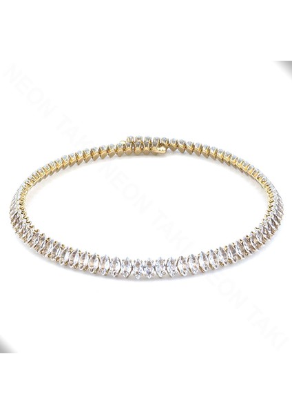 Duyarlılık Etiketi ve Su Yolu, Zirkon Taşlı (Baklava), Choker, Paslanmaz Çelik Kolye 339, Kasa Altın Renk