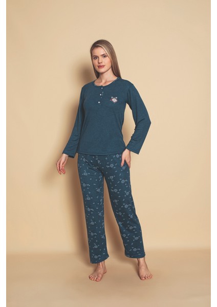 Kadın Yakası Düğmeli Mevsimlik Bambu Uzun Kollu Pijama Takımı fiyatları