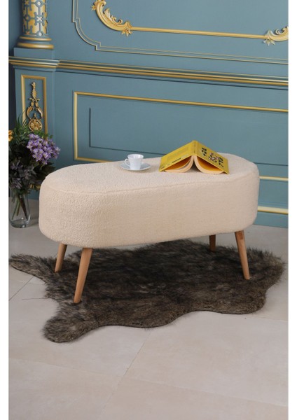 Luna Peluş Krem Large 90 cm Gürgen Ayaklı Puf Koltuk Bench