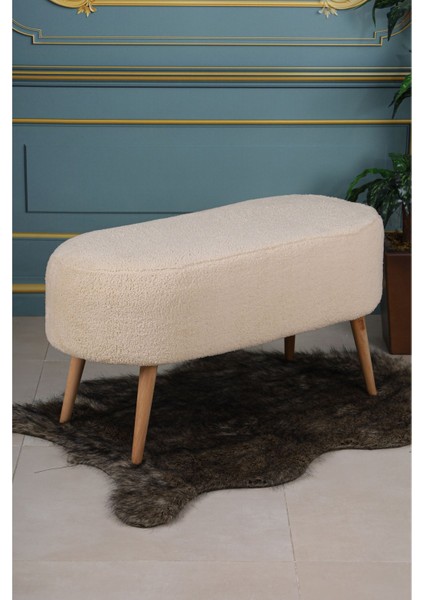 Luna Peluş Krem Large 90 cm Gürgen Ayaklı Puf Koltuk Bench