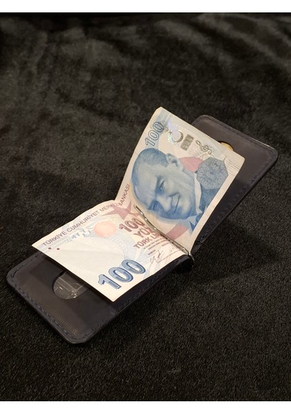 Deri Para Klipsli Cüzdan & Kartlık Lacivert Slim Kartlık