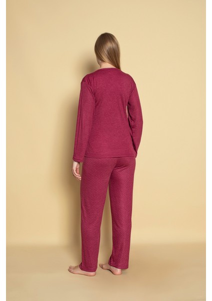 Kadın Yakası Düğmeli Mevsimlik Bambu Uzun Kollu Pijama Takımı modelleri