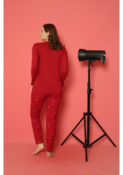 Kadın Baskılı Desenli Uzun Kollu Milan Kumaş Bambu Pijama Takımı modelleri