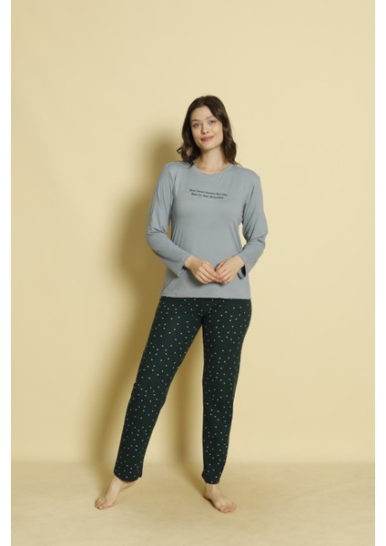 Kadın Baskılı Desenli Uzun Kollu Milan Kumaş Bambu Pijama Takımı fiyatları