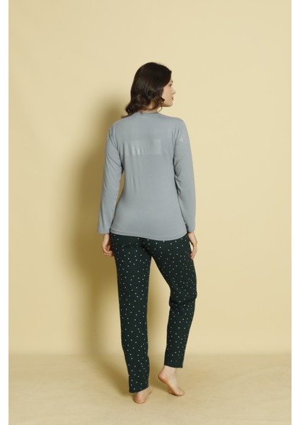 Kadın Baskılı Desenli Uzun Kollu Milan Kumaş Bambu Pijama Takımı modelleri