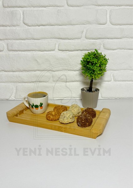 Yeninesilevim Doğal Bambu Dikdörtgen Sunumluk Tabak Servis Tabağı Kahvaltı Tabağı 13*28 cm