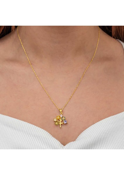 Gümüş Gold Renkli Hayat Ağacı Kadın Kolye modelleri