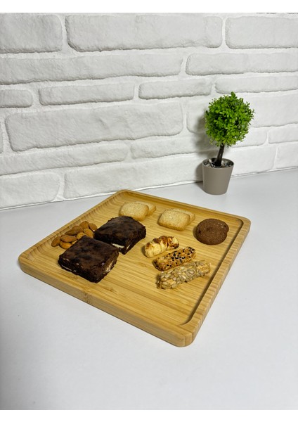 Yeninesilevim Doğal Bambu Kare Sunumluk Tabak Servis Tabağı Kahvaltı Tabağı 25*25 cm