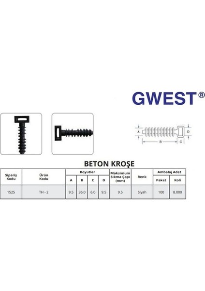 1000 Adet Gwest Kablo Bağı Dübeli Kanal Kroşesi 8 mm. Lok Kroşe Beton Kroşe fiyatları