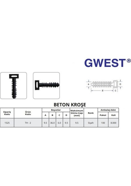 1000 Adet Gwest Kablo Bağı Dübeli Kanal Kroşesi 8 mm. Lok Kroşe Beton Kroşe fırsatları