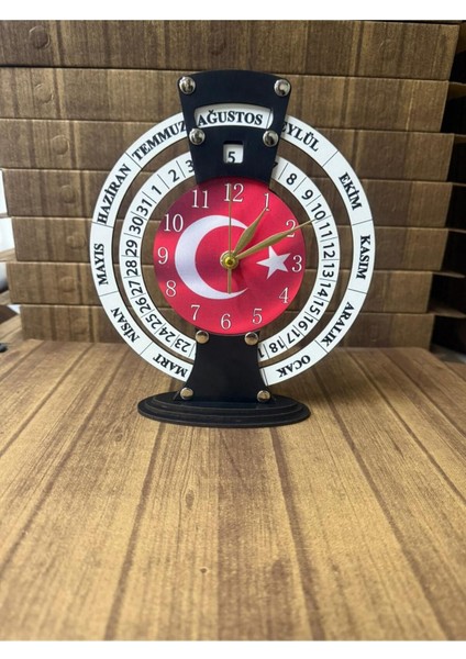 Türk Bayraklı Sonsuz Maya Takvimli Masa Saati