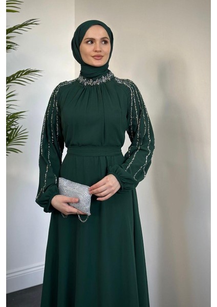 Jayla Kolları Taşlı Abiye Zümrüt indirimleri