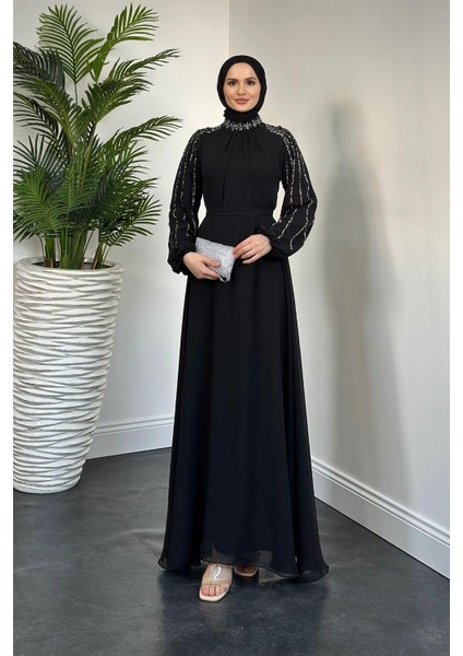 Jayla Kolları Taşlı Abiye Siyah fiyatları