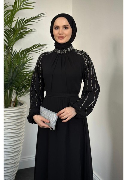 Jayla Kolları Taşlı Abiye Siyah modelleri