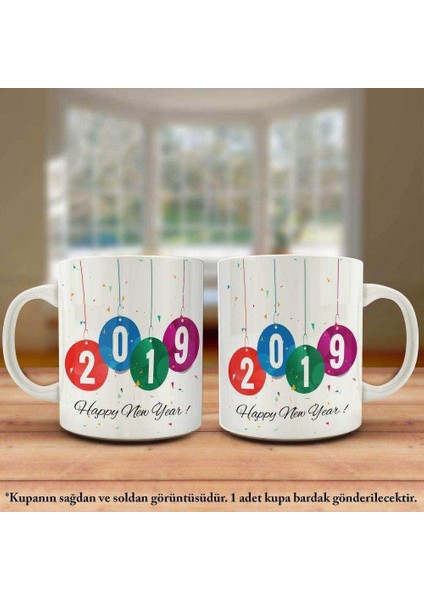 Balonlu 2019 Happy New Year -Yeni Yıl Tasarım Kupa Bardak - Arkadaş ve Sevdiklerinize Hediyelik