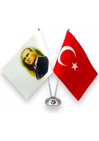 Çiftli Krom Atatürk Masa Bayrağı