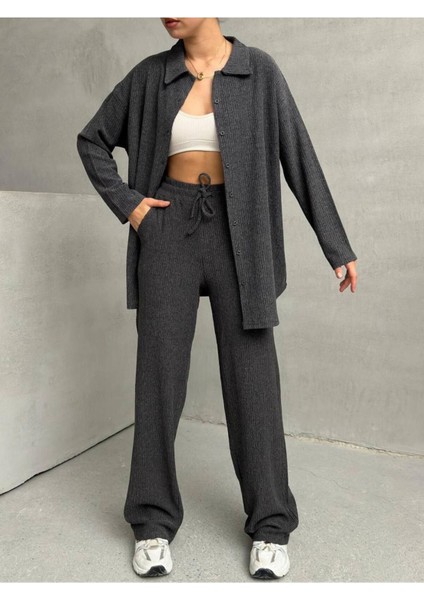 Yeni Sezon Kışlık Kumaş Kadın Oversize Gömlekli Takım