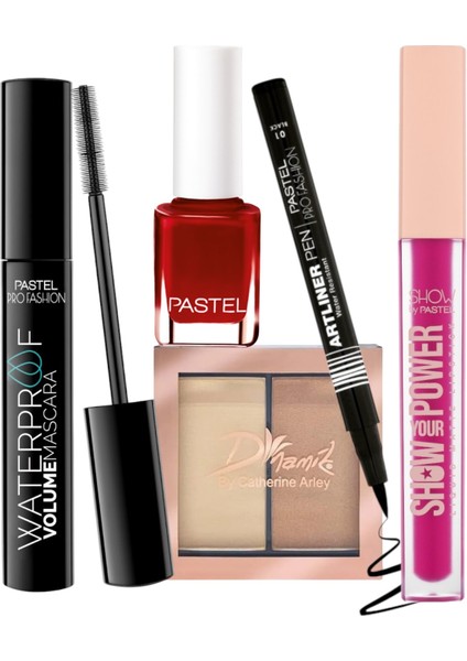 Likit Mat Ruj 608 + Artliner Eyeliner + Oje 37 + C.arley Dynamik Highlighter + Waterproof Mascara