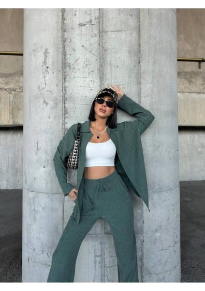 Yeni Sezon Kışlık Kumaş Kadın Oversize Gömlekli Takım