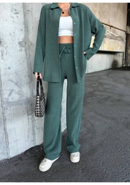 Yeni Sezon Kışlık Kumaş Kadın Oversize Gömlekli Takım