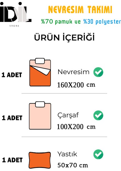 Lüks Dayanıklı Yumuşak Doğal Pamuklu tek Kişilik Nevresim Takımı + Lastikli Çarşaf +Yastık kılıflı