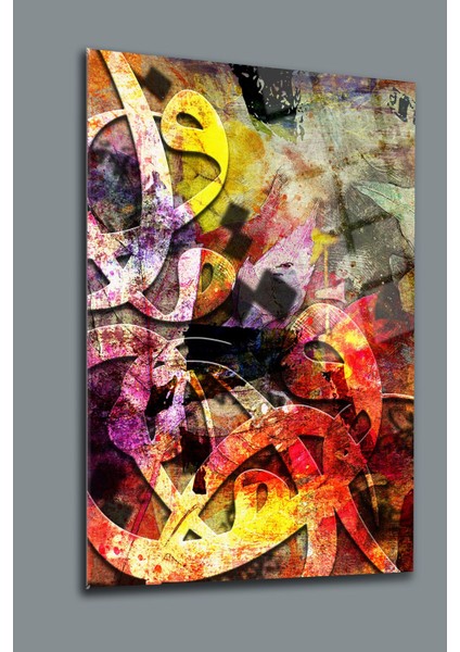 Renkli Vav Yazısı Cam Tablo