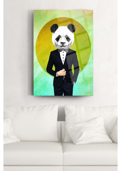 Takım Elbiseli Panda Cam Tablo fiyatları