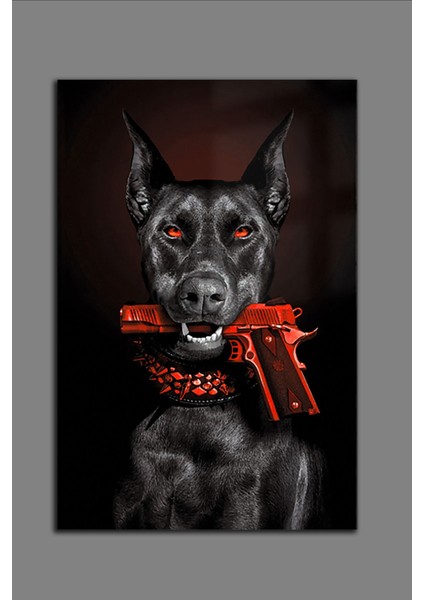 Doberman ve Silah Cam Tablo 02