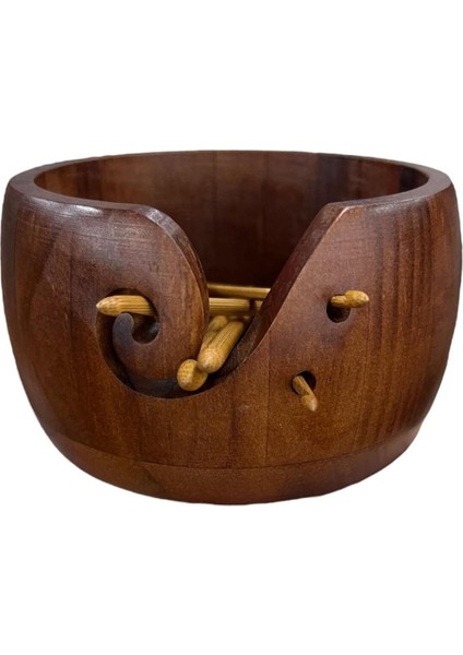 Ahşap Bambu Iplik Kasesi - Örgü Ipi Kasesi