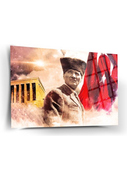 Atatürk Cam Tablo 76-Atatürk Tablosu-Türk Bayrağı Tablosu