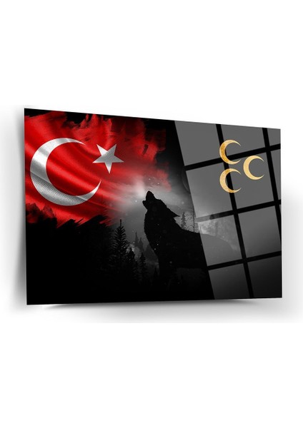 Bozkurt Üç Hilal Türk Bayrağı Cam Tablo 2 modelleri
