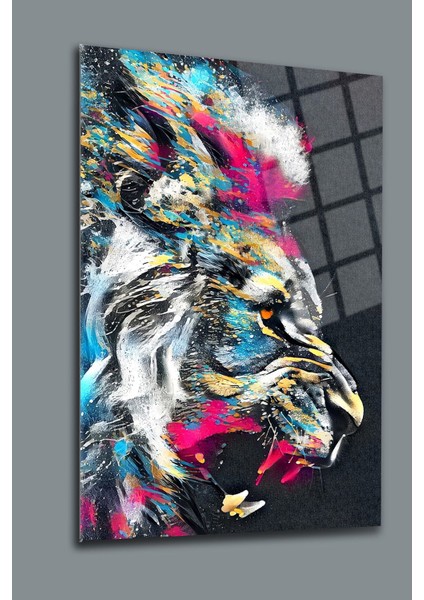 Aslan Deseni Cam Tablo