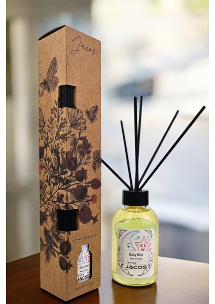 Babek Pudra Kokulu Bambu Çubuklu Çubuklu Oda Kokusu 50ML Reed Diffuser