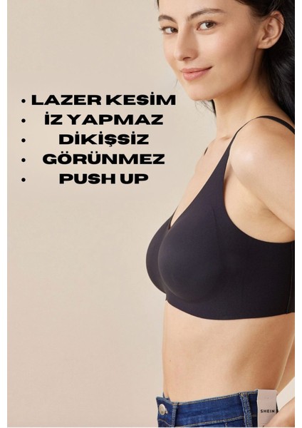 Lazer Kesim Dikişsiz Pedli Yumuşak Iz Yapmaz Balensiz Invisible Görünmez Push Up Toparlayıcı Sütyen