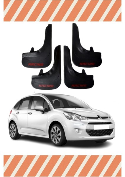 Citroen C3 2011-2015 Racing Yazılı 4'lü Tozluk Çamurluk Paçalık