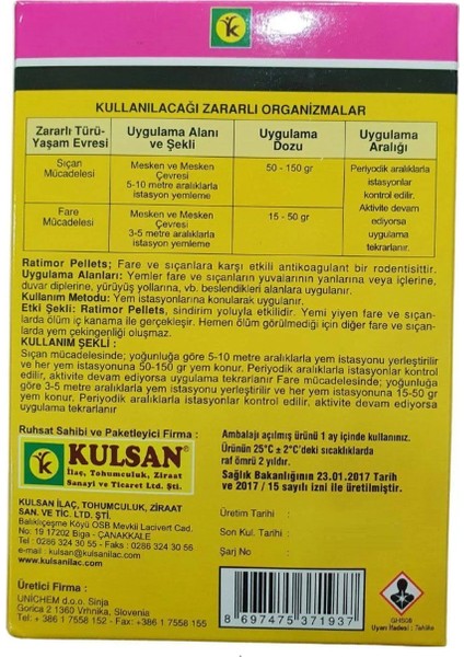 Ratimor Pellet 100 gr x 3 Kutu Etkili Fare İçin
