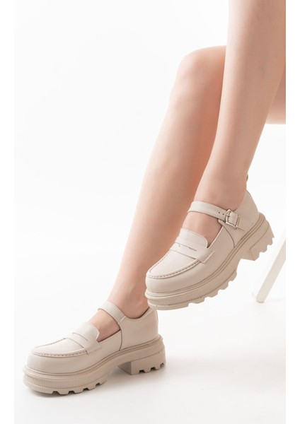745-771 Bej Kadın Günlük Yüksek Tabanlı Loafer Ayakkabı